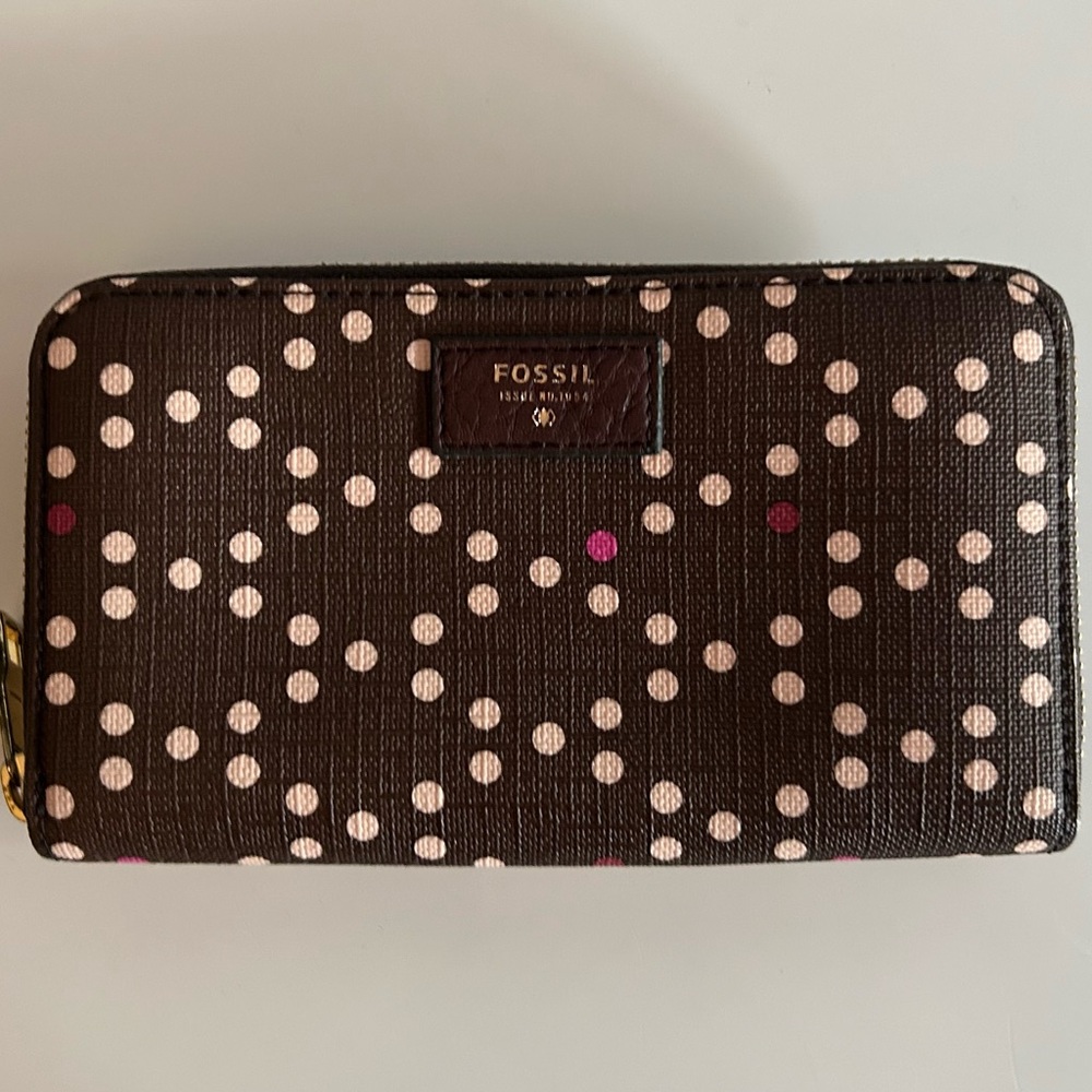 Fossil Brown and Pink Polka Dot Wallet